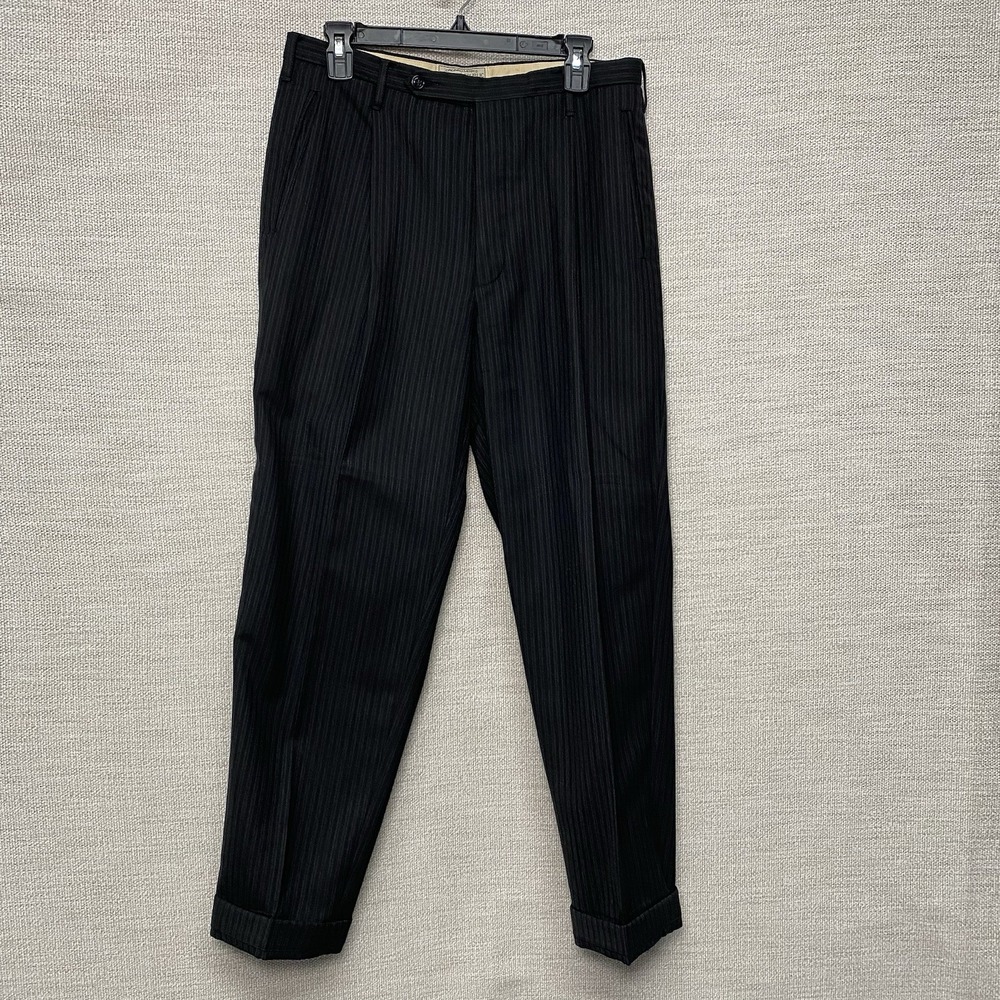 Y2K Banana Republic Dress Pants 32R (32x29 Cuffed) Button Fly Wool Black Stripe